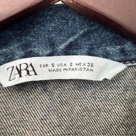 ZARA Long sleeve jean dress jacket style dark denim Mini women’s Size Small - Picture 5 of 7